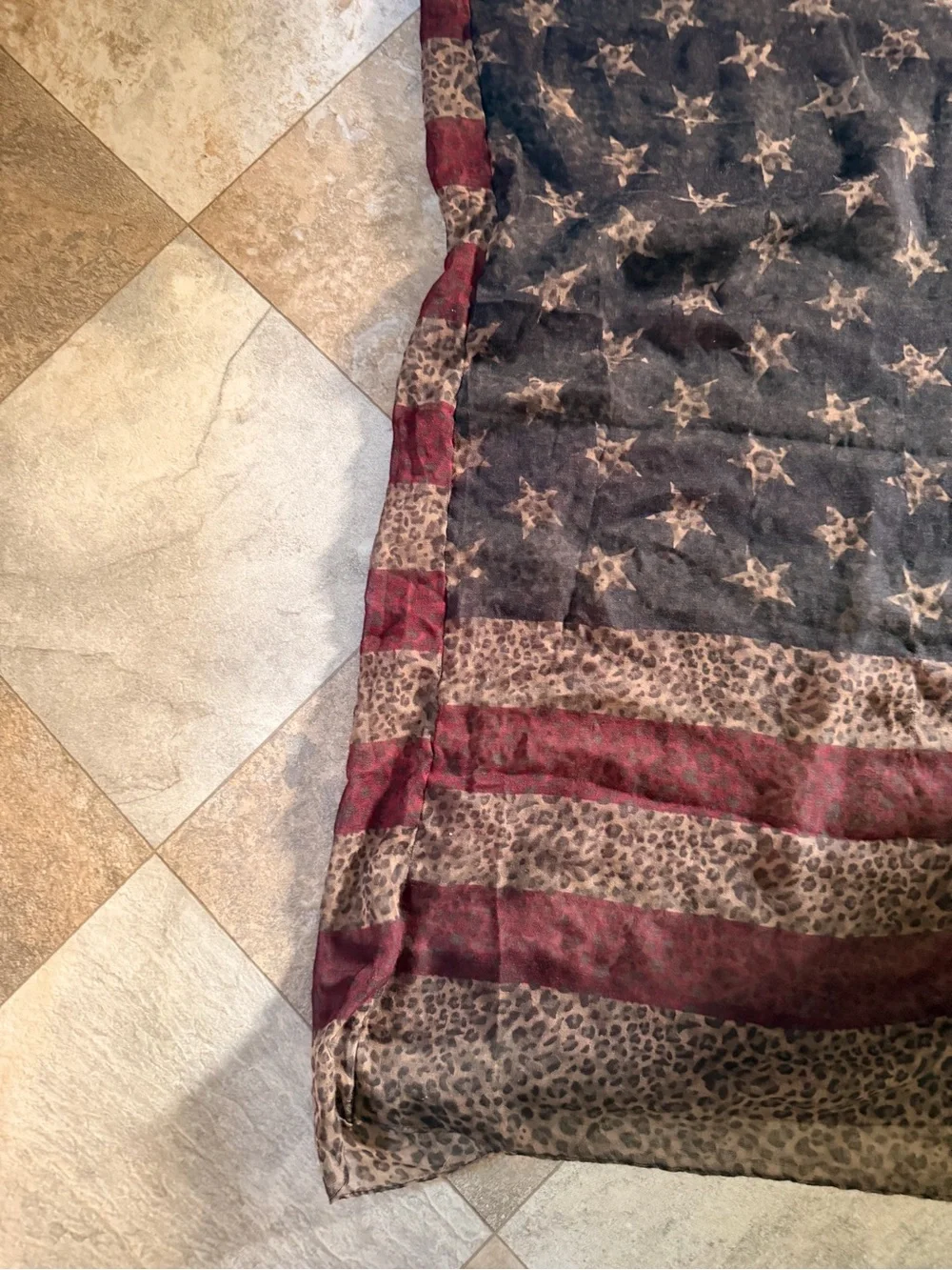 infinity Scarf with American Flag and Leopard Trim - Brown & Red